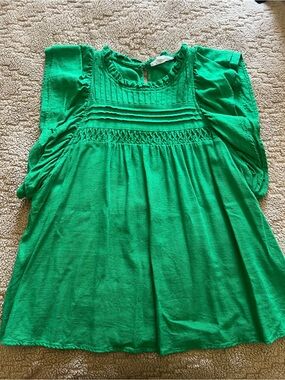 THML Emerald Green Ruffle Yoke Blouse